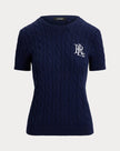 [ARRIVING] LAUREN RALPH LAUREN Women's Cable-Knit Short-Sleeve Embroidered Sweater - Refined Navy image 1