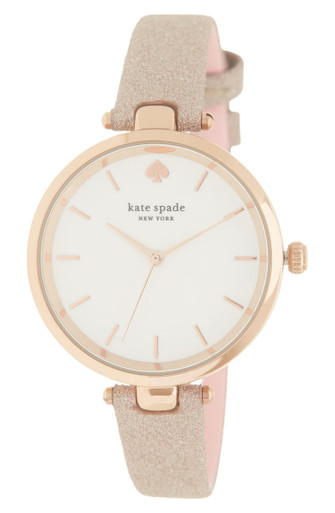 KATE SPADE holland three-hand rose gold-tone glitter leather watch, 34mm image 1