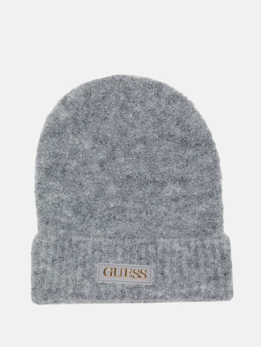 Guess Faux-Leather Logo Patch Beanie - Gray image 0