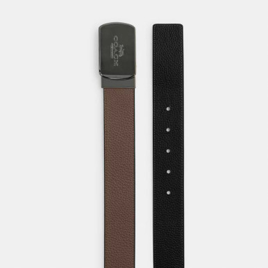 COACH Plaque Buckle Cut To Size Reversible Belt, 38 Mm - Dark Stone/Black image 0