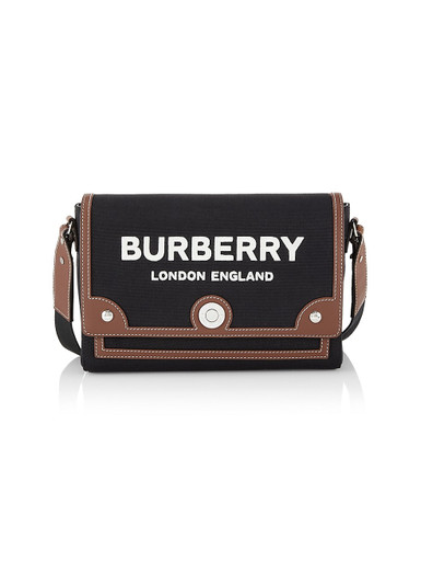 BURBERRY Medium Note Horseferry Canvas Crossbody Bag - Black Tan image 3