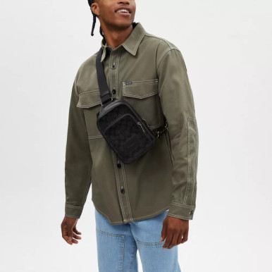 COACH Racer Sling Pack In Signature - Gunmetal/Charcoal/Black image 2