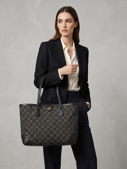 [AT DELHI] GUCCI GG Jacquard Denim Ophidia Shopping Tote image 0