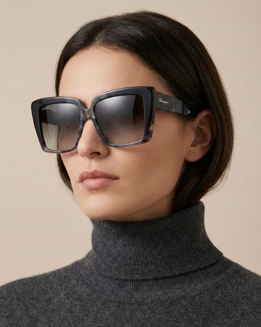 SALVATORE FERRAGAMO Grey Gradient Square Ladies Sunglasses (Arriving In Delhi) image 1