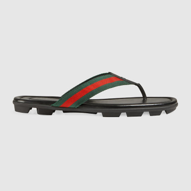 GUCCI Leather And Web Ribbon Flip-flops image 0
