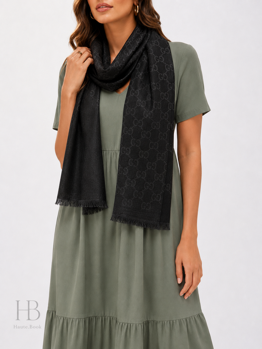 Gucci Logo Small Jacquard Wool & Silk-Blend Scarf
