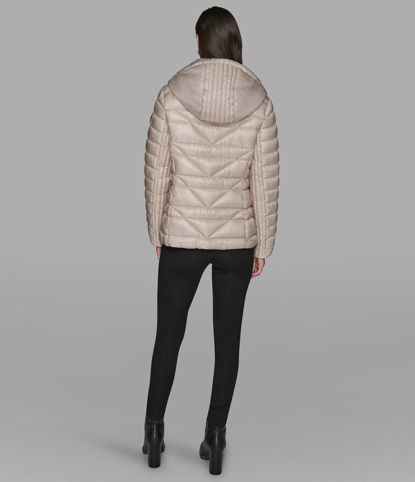 KARL LAGERFELD Short Puffer Jacket With Logo - Champagne (Arriving In Delhi) image 2
