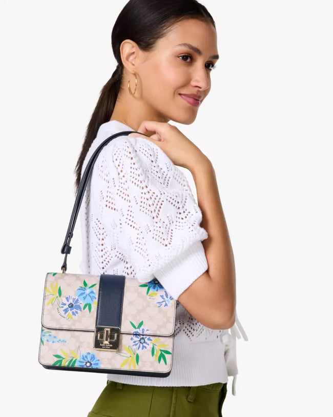 KATE SPADE Spade Flower Floral Small Flap Shoulder Bag - Blazer Blue Multi image 1