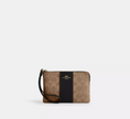 COACH Corner Zip Wristlet In Signature Canvas With Stripe - Gold/Tan/Black image