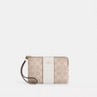 COACH Corner Zip Wristlet In Signature Canvas With Stripe - Gold/Sand/Chalk image