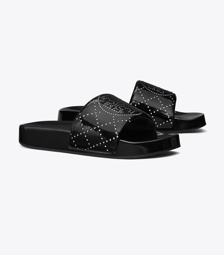 TORY BURCH Double T Pool Slide - Black Ink