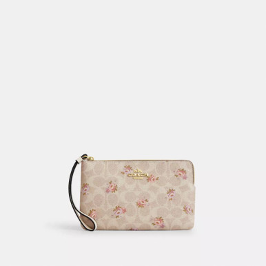 Coach Large Corner Zip Wristlet In Signature Canvas - Gold/Sand Multi image 2