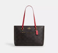 COACH Station Tote Bag In Maxi Signature Canvas Walnut/True Red (Arriving In Delhi) image 0
