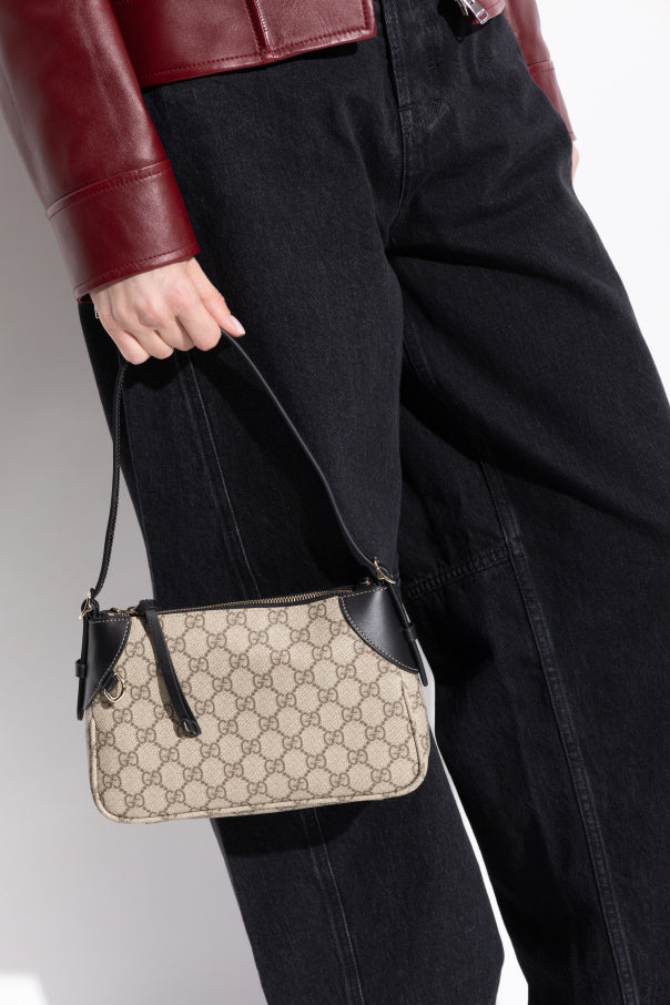 GUCCI GG Emblem Small Shoulder Bag - Black Beige image 1