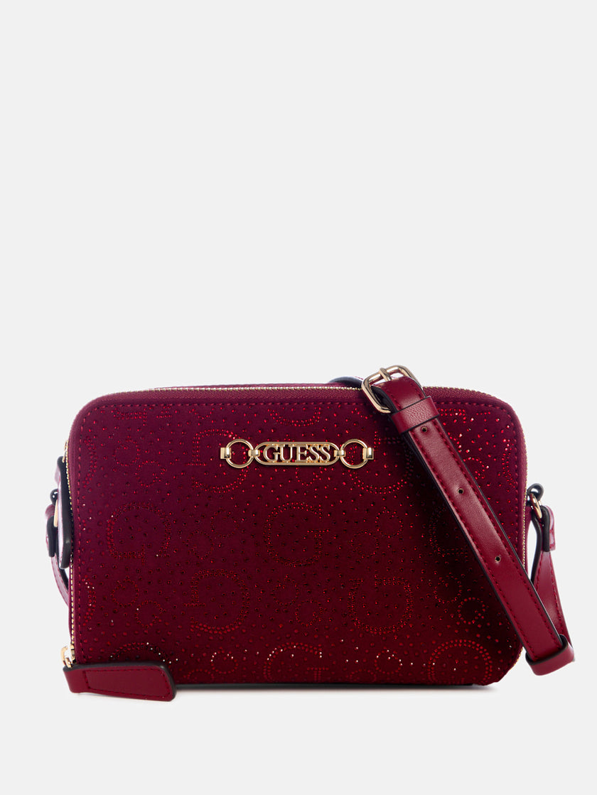Guess Avelina Rhinestone Logo Double-Zip Crossbody - Red image 0