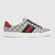 GUCCI Ace Sneakers With Web Stripe For Men - Beige Blue image 1