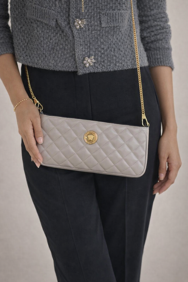 VERSACE La Medusa Quilted Leather Shoulder Bag Grey image 0
