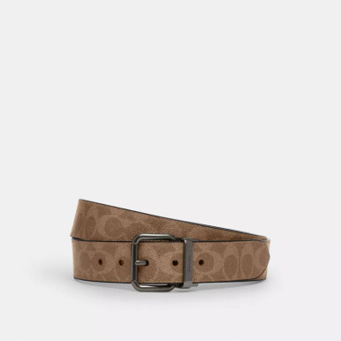 COACH  Roller Buckle Cut To Size Reversible Belt, 38 Mm - Gunmetal/Tan Charcoal image 2