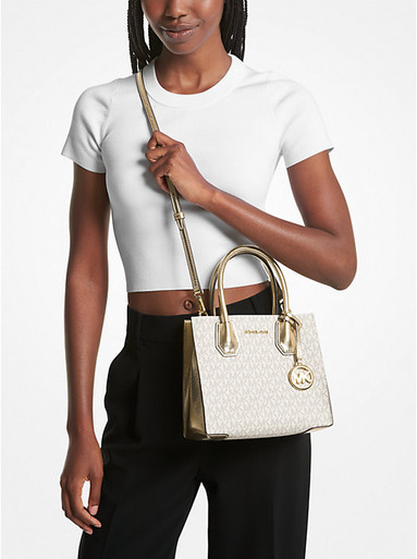 MICHAEL KORS  Mercer Medium Signature Logo And Metallic Accordion Crossbody Bag - Pl Gld Multi (3-4 Weeks Ship) image 1