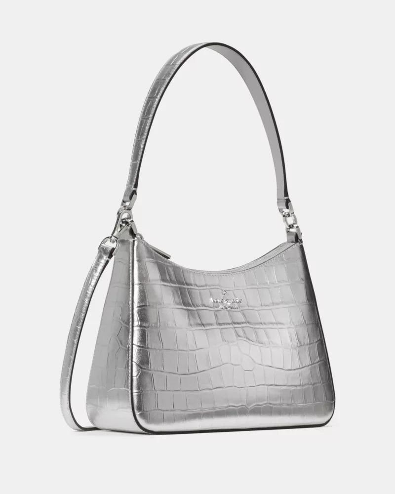 KATE SPADE Margot Metallic Croc Embossed Convertible Shoulder Bag - Silver image 3