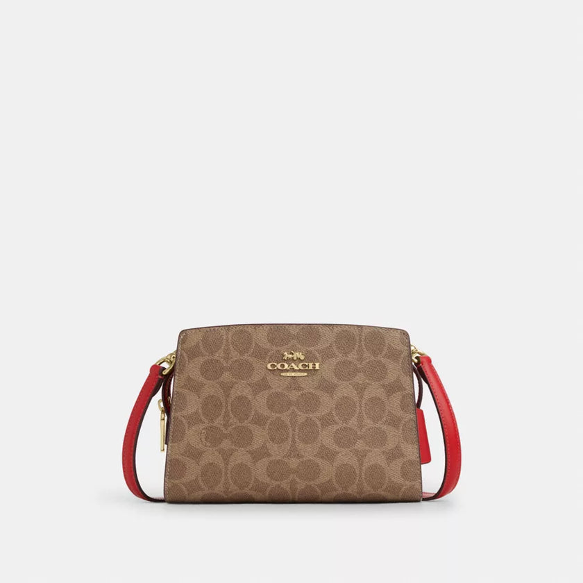 COACH Gia Crossbody Bag In Signature Canvas - Gold/Tan/Carnation image 0