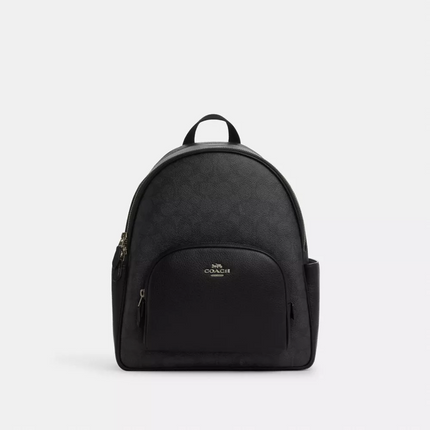 Coach Court Backpack In Signature Canvas - Gunmetal/Charcoal/Black image