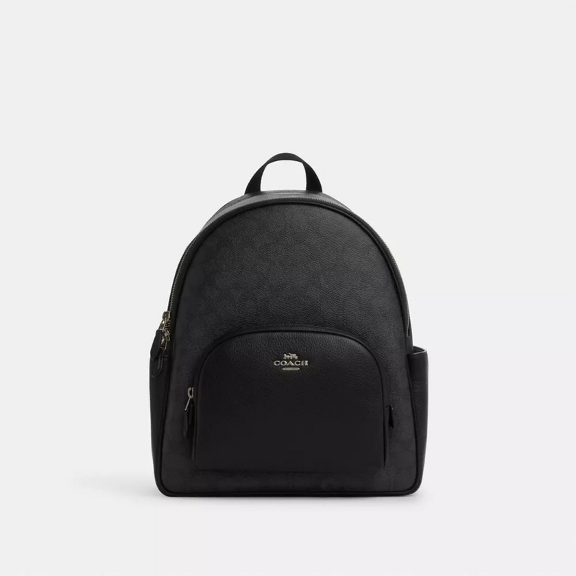 Coach Court Backpack In Signature Canvas - Gunmetal/Charcoal/Black image