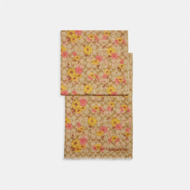 COACH Signature Floral Print Cluster Silk Oblong Scarf image 0