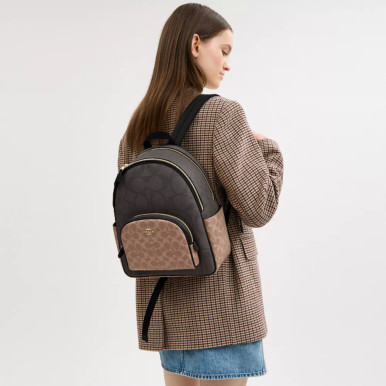 COACH Court Backpack In Blocked Signature Canvas - Walnut/Tan image 2