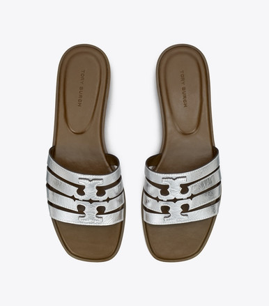 TORY BURCH Ines Slide - Silver / Wild Mushroom image 0