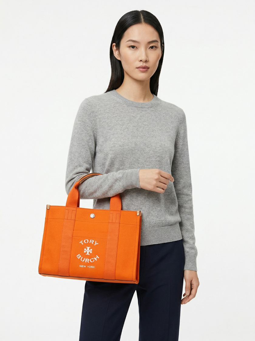 [AT DELHI] TORY BURCH Medium Logo Canvas Tote Bag - Orange image 0