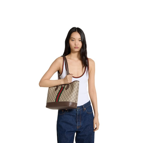 GUCCI Ophidia Medium-sized Tote Bag - Beige And Dark Brown image 1
