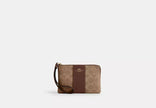 COACH Corner Zip Wristlet In Signature Canvas With Stripe - Gold/Tan/Brown image 0