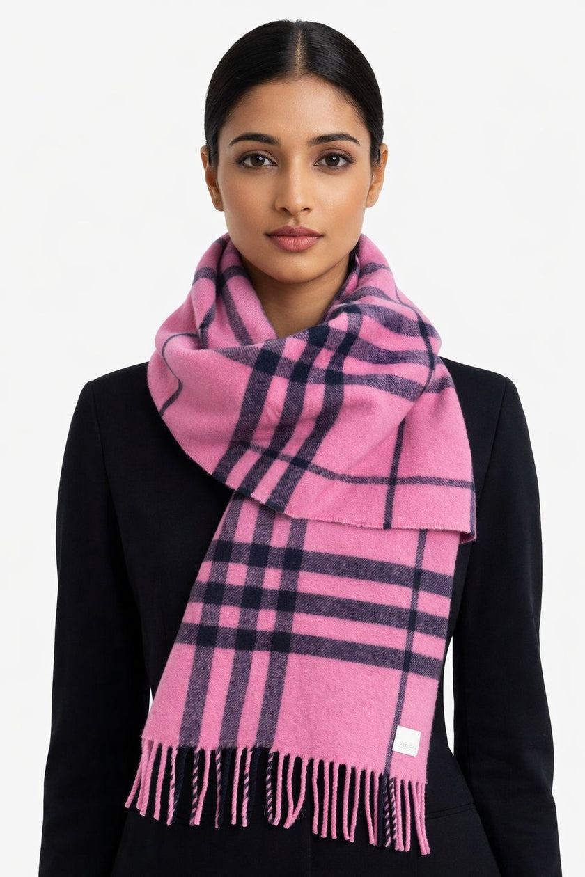 BURBERRY Wool Checked Scarf Forrest - Pink image 0
