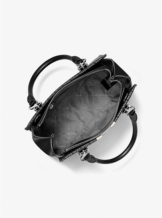 MICHAEL KORS Marilyn Medium Signature Logo Stripe Satchel - Black image 2