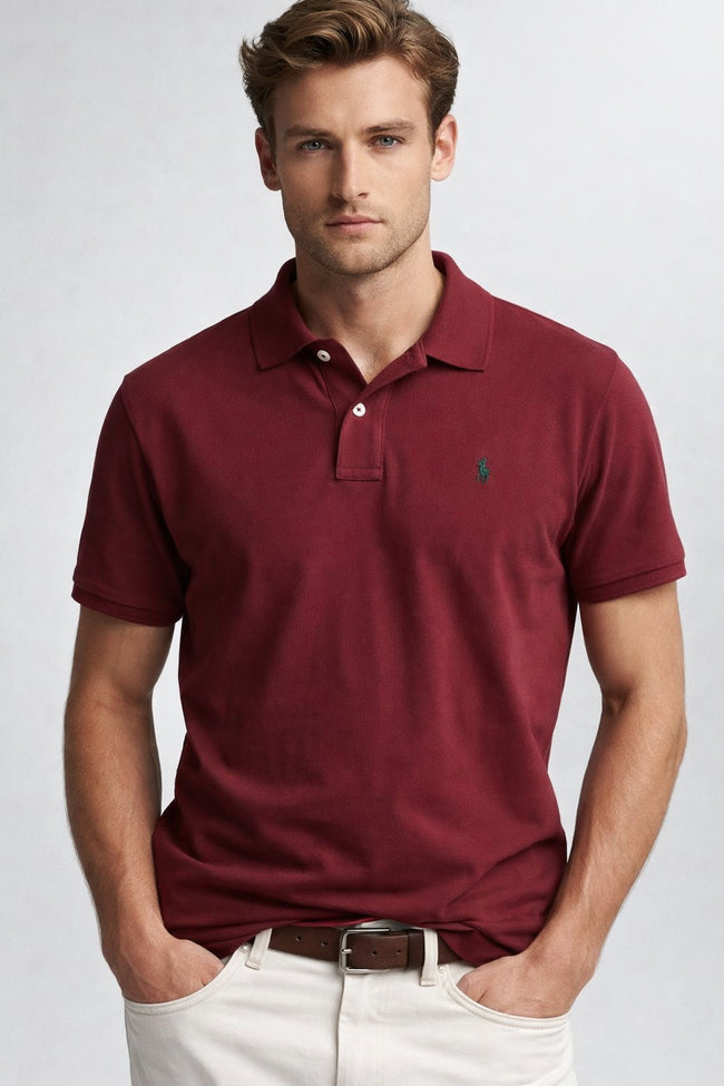 POLO RALPH LAUREN Slim Fit Mesh Polo Shirt - Red Wine (@Delhi Studio) image 0