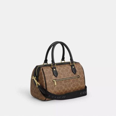 COACH Rowan Satchel Bag In Signature Canvas - Tan/Black image 0