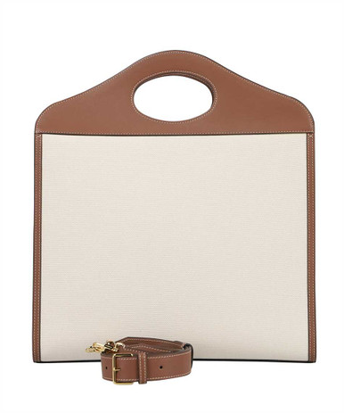 BURBERRY Ladies Logo Printed Pocket Tote Bag - Beige image 1