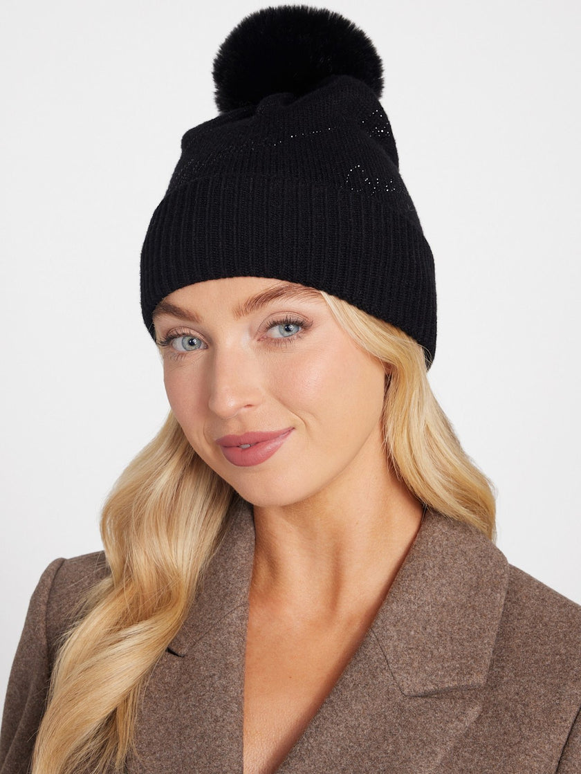 Guess Rhinestone Logo Beanie - Black image 1
