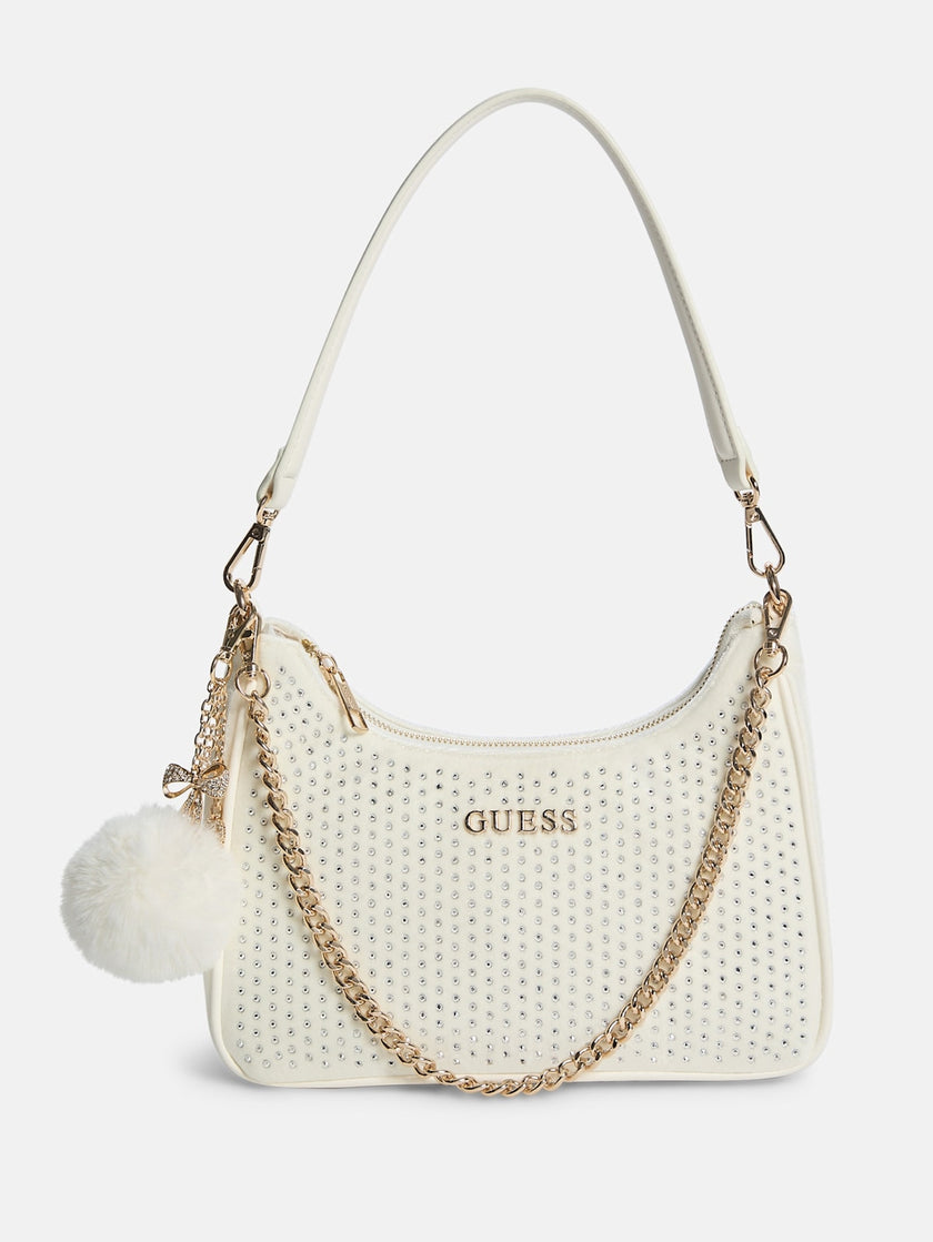 Guess Holly Velvet Shoulder Bag - Off-White image 0