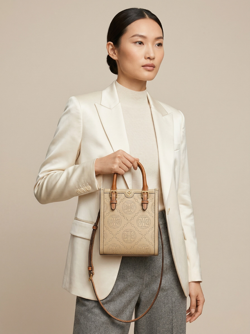 [AT DELHI] TORY BURCH T Monogram Perforated Mini N/S Tote Bag image 1