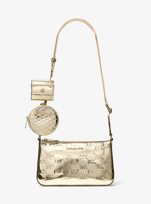 [AT DELHI] MICHAEL KORS Jet Set Small Patent Logo Debossed Crossbody Bag with Case for Apple Airpods Pro® - Gold image 0