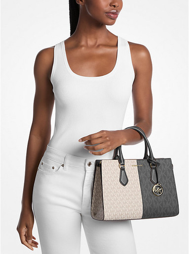 MICHAEL KORS Sheila Medium Two-Tone Metallic Signature Logo Satchel image 3