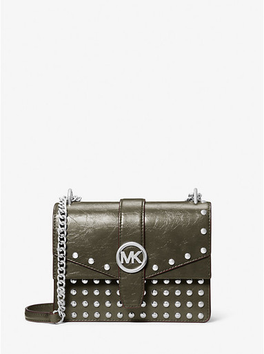 MICHAEL KORS  Greenwich Small Studded Distressed Crossbody Bag - Olive image 1