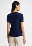 [AT DELHI] LAUREN RALPH LAUREN Women's Cable-Knit Short-Sleeve Embroidered Sweater - Refined Navy