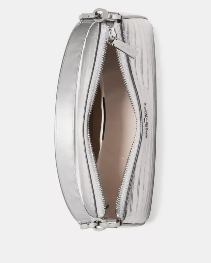 KATE SPADE Margot Metallic Croc Embossed Convertible Shoulder Bag - Silver image 2
