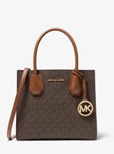 MICHAEL KORS Mercer Medium Logo and Leather Accordion Crossbody Bag - Brown image 1