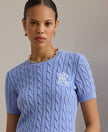 [ARRIVING] LAUREN RALPH LAUREN Women's Cable-Knit Short-Sleeve Embroidered Sweater - Banker Blue image 2