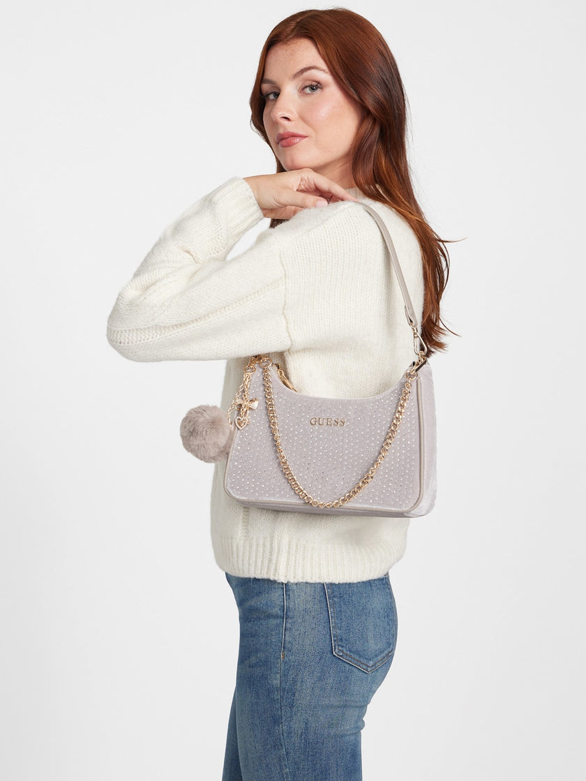 Guess Holly Velvet Shoulder Bag - Gray image 1