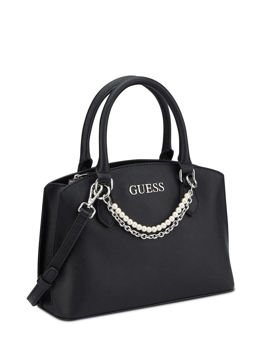 Guess Jeanine Faux-Pearl Charm Satchel - Black image 1